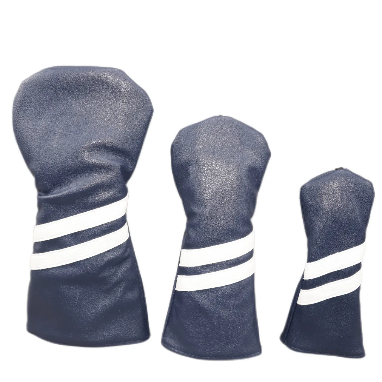 Golf club sleeve two oblique strips wood rod head cover in black PU, side view