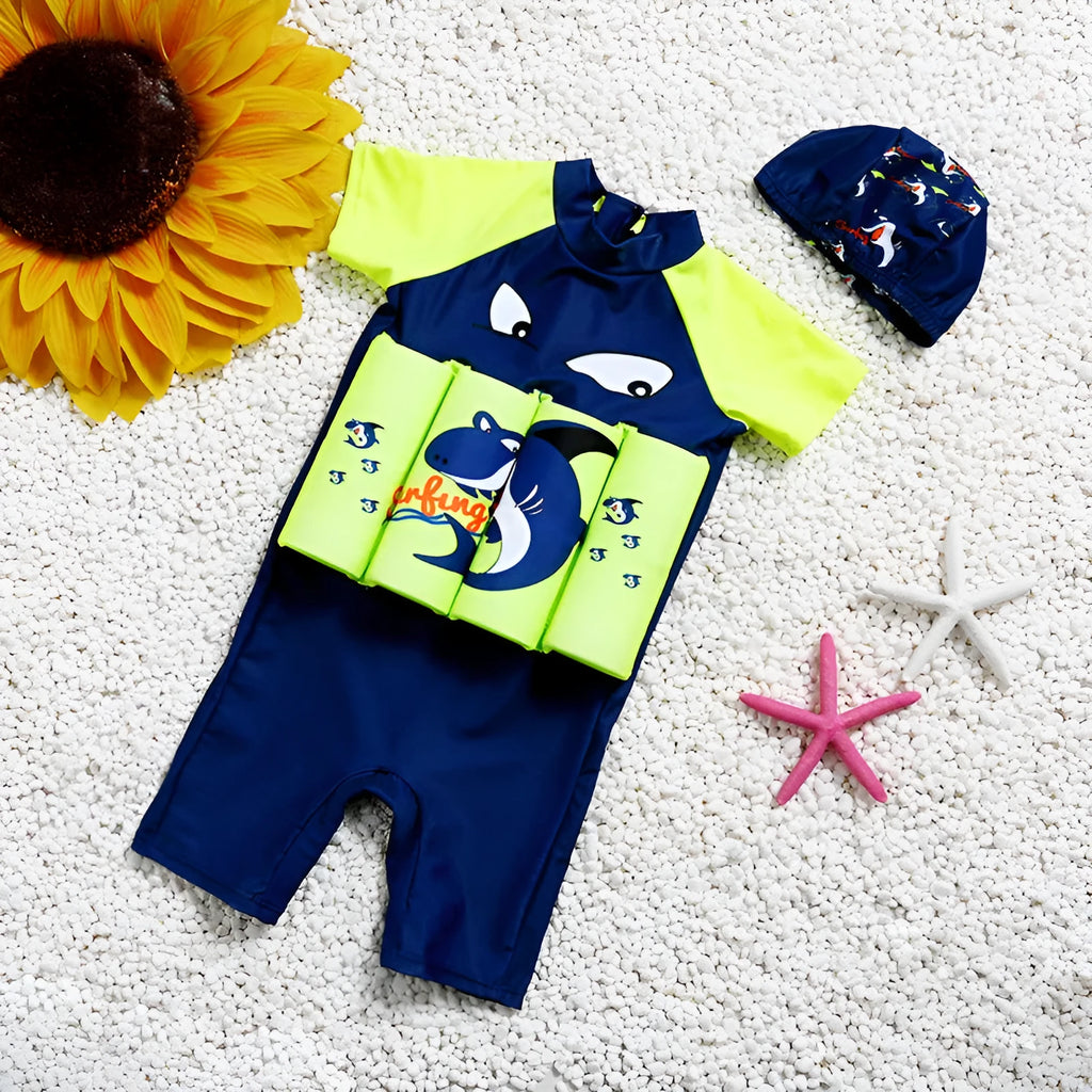 Children's buoyancy swimsuit with sun protection in Korean-style plaid print for early swimming education