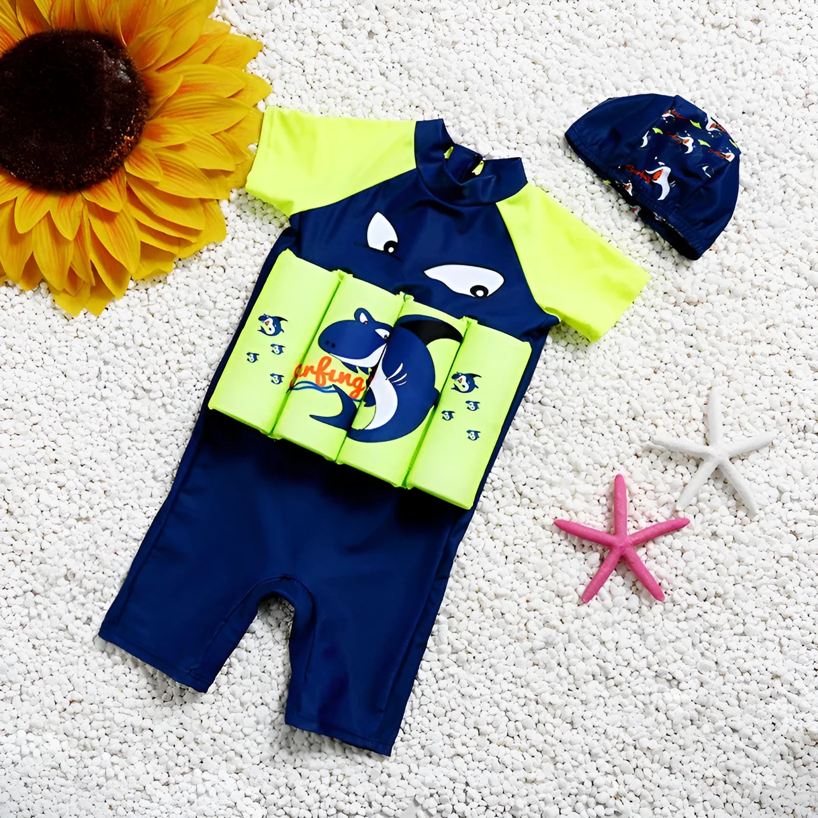 Children's buoyancy swimsuit with sun protection in Korean-style plaid print for early swimming education