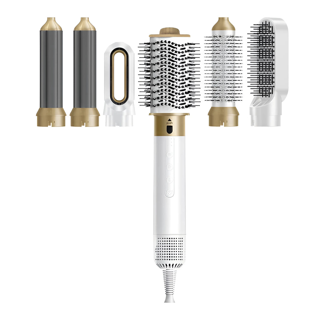 Electric 6-in-1 hot air comb for curling straightening fluffy shaping with leather case