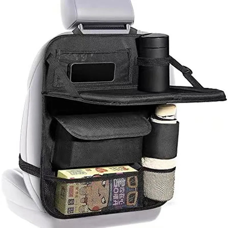 Black Oxford cloth car seat back storage bag for organising buggy accessories and baby essentials