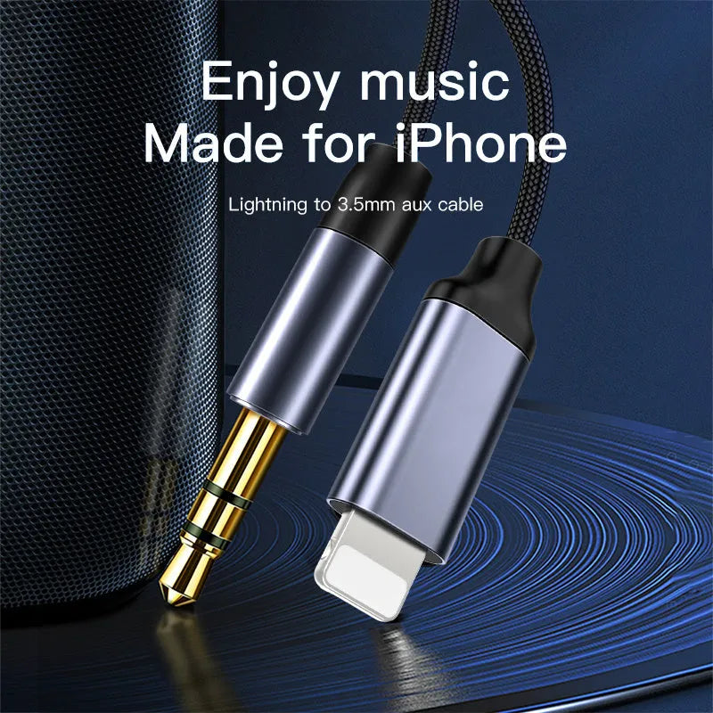 Nylon braided audio cable with car adapter in black or silver colour