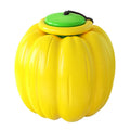 Green plastic squeaky pumpkin dog chew ball toy for small dogs measuring 68mm