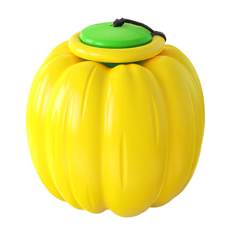 Green plastic squeaky pumpkin dog chew ball toy for small dogs measuring 68mm
