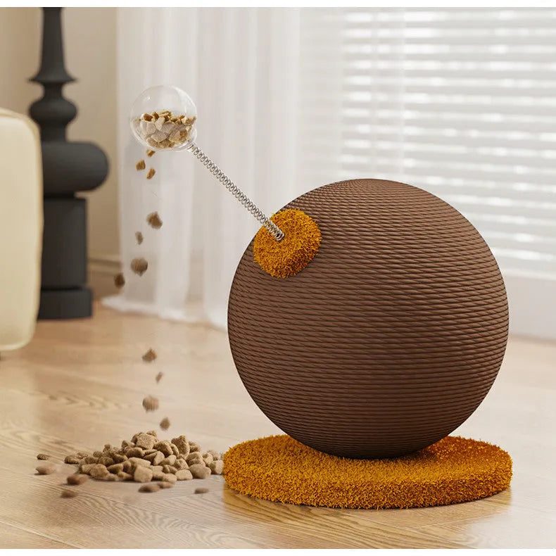 Hemp rope cat scratch board available in large or small size with cat grasping ball or tumbler design