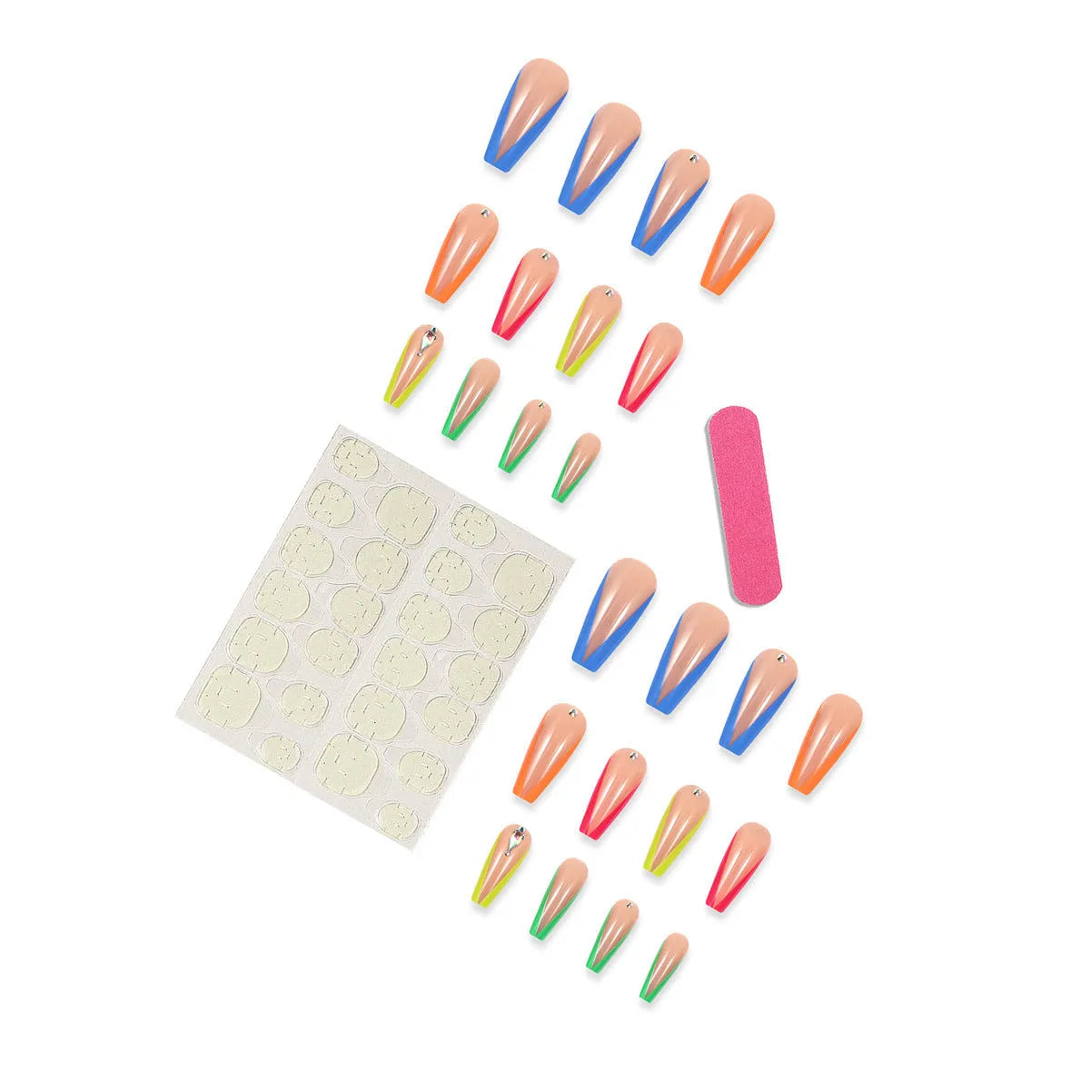 Cartoon and love pattern glitter French false nail tips kit with jelly glue and filing strips.