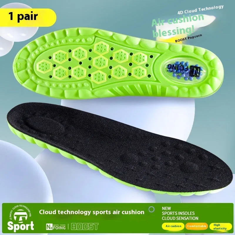 Green PU air cushion sports insole with shock absorption and argy wormwood layer