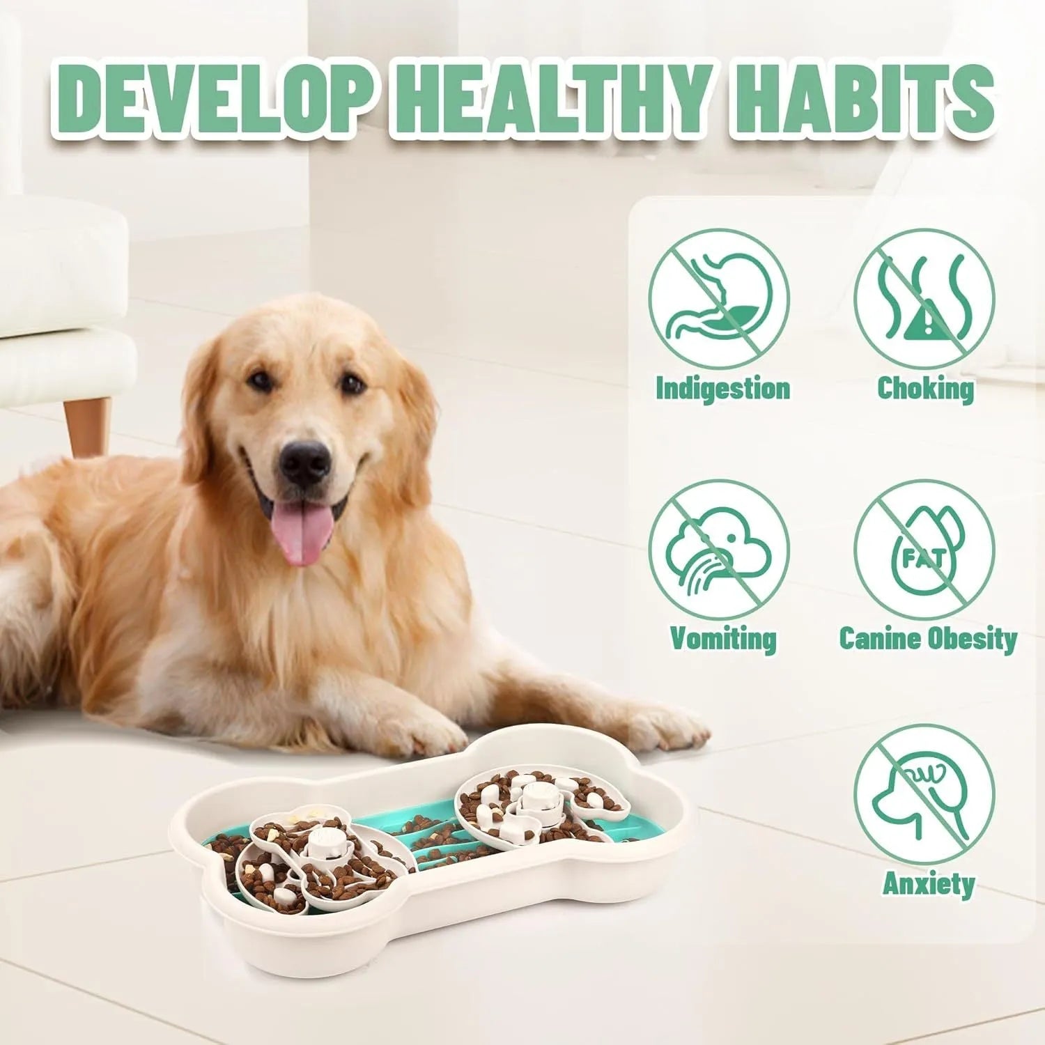 Large green pink yellow slow feeder dog bowl with wave and hump puzzle design for large breed dogs