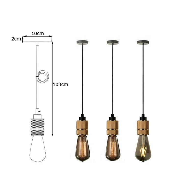 Retro DIY chandelier ceiling light with braided cord and metallic lamp holder in chrome, gold, rose gold, or shiny black finish.