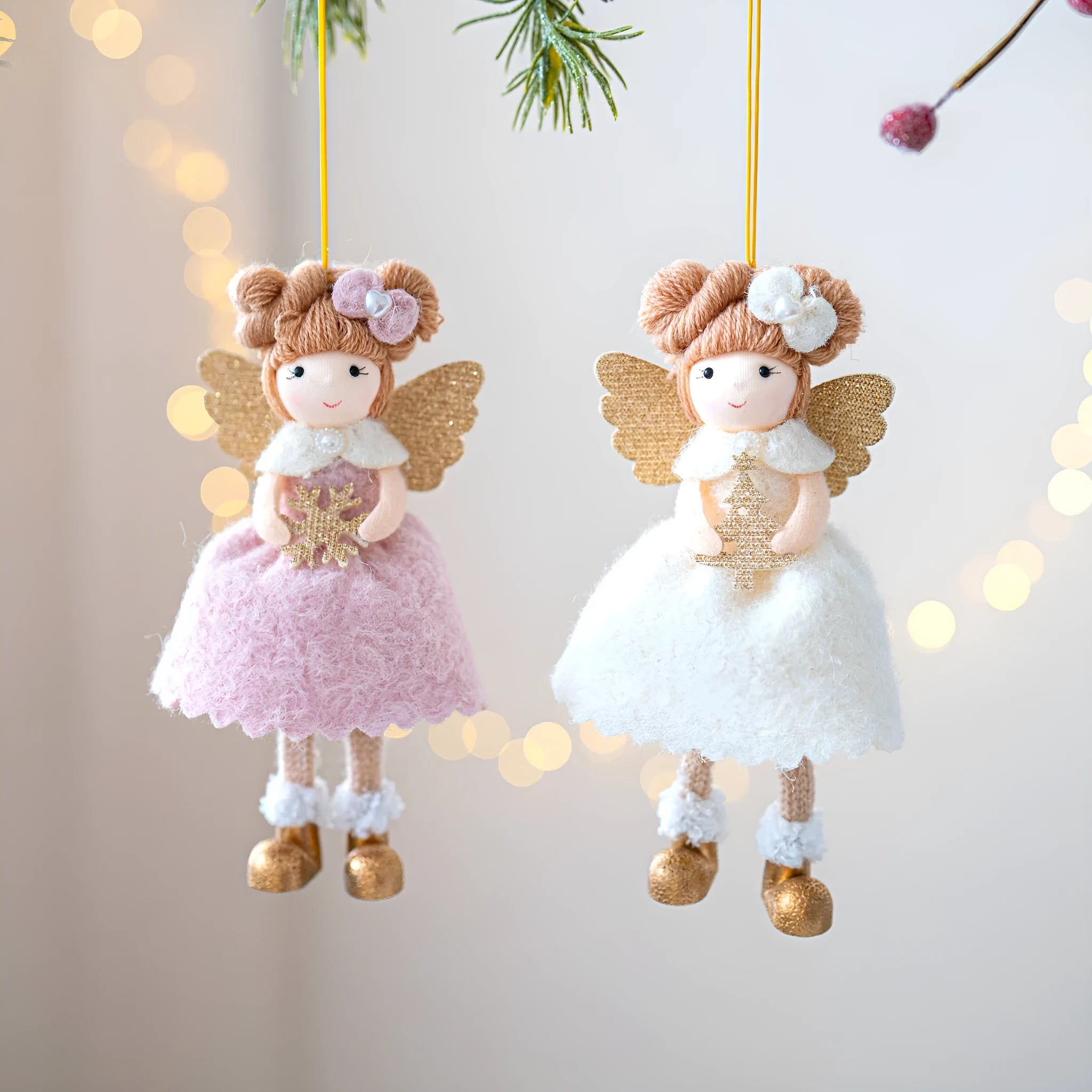 Christmas angel wings plush pendant in pink or white cloth material with modern simplicity design