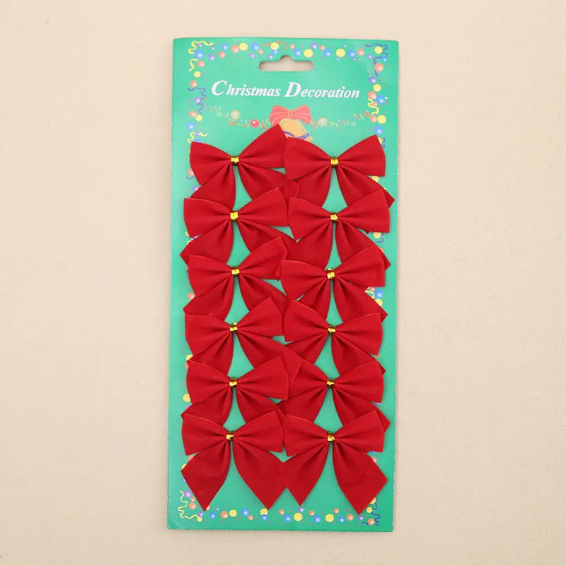5cm polyester Christmas bow ornament in red gold silver colours for tree decoration