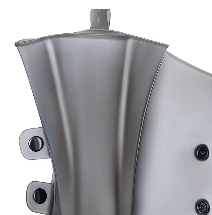 White high-top PVC reusable shoe covers for women, shown with size chart.