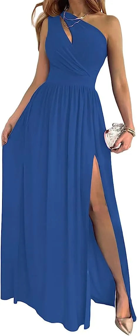 Women's one shoulder high split sleeveless maxi dress in soft fabric available in three colours