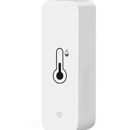 WiFi Zigbee temperature and humidity sensor in white ABS plastic casing showing digital display
