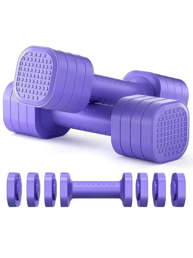 Detachable dumbbell set for women's fitness in pink, blue, black, or purple with ABS plastic construction