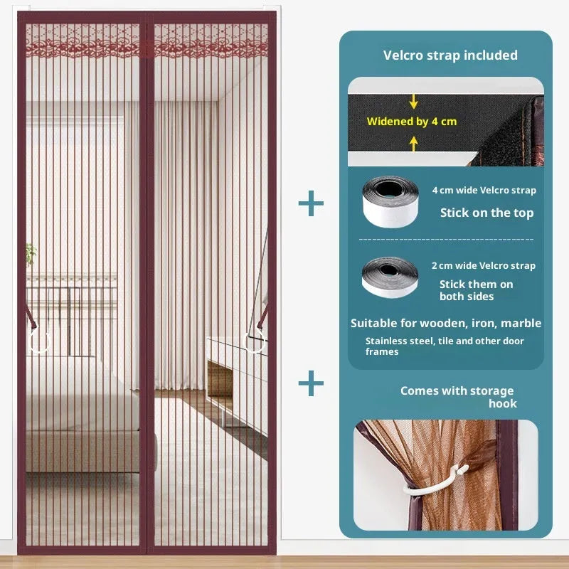 Self-priming Velcro door curtain in striped coffee colour measuring 90x230cm for household partition use