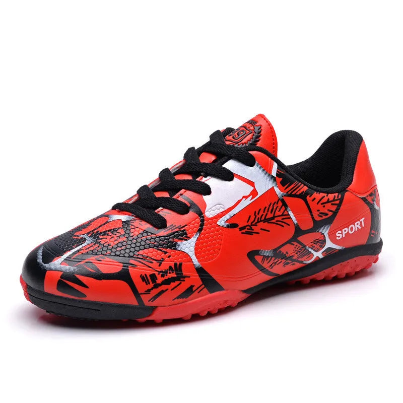 Low-top soccer shoes synthetic leather upper TPR sole natural rubber outsole front lace-up boys girls teens multi-surface