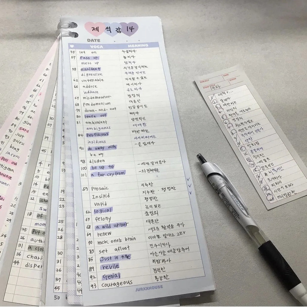 B5 half-size vertical notepad for English words in blue, pink, or purple cover.