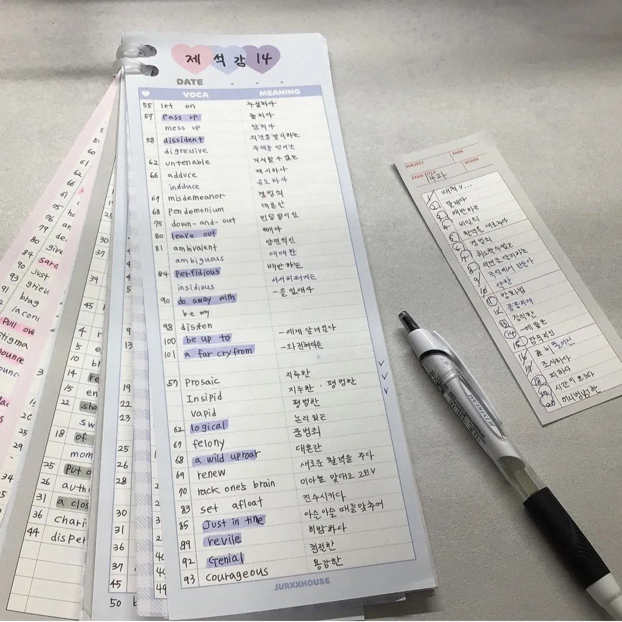 B5 half-size vertical notepad for English words in blue, pink, or purple cover.
