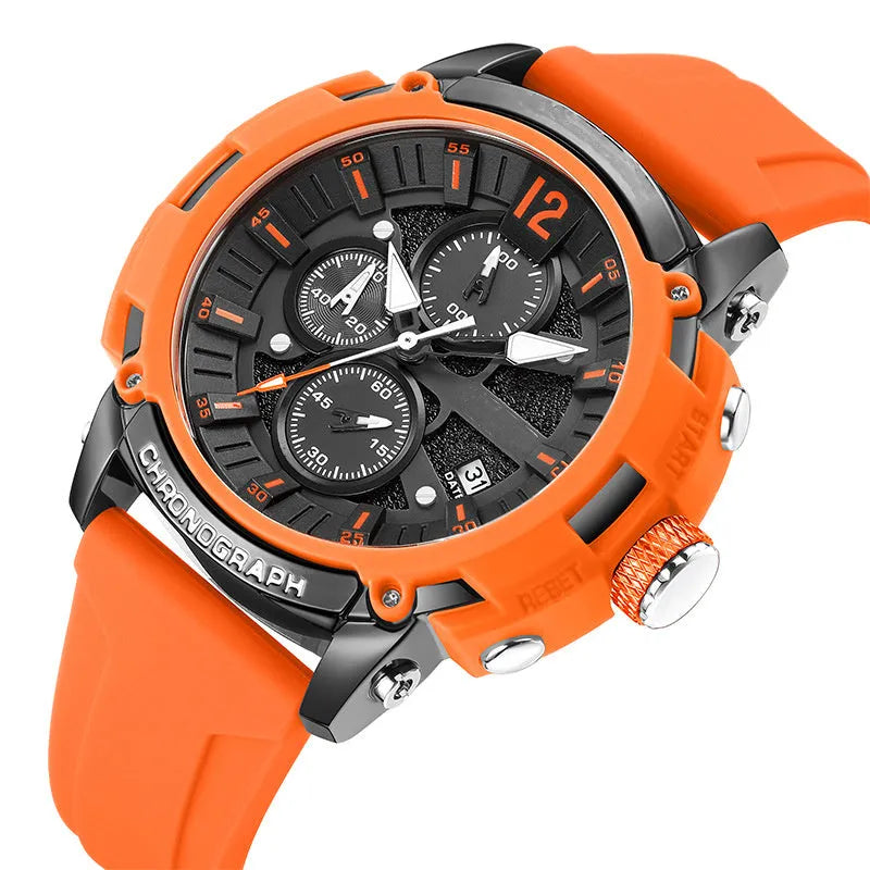Men's luminous waterproof watch with 51mm case, calendar display and multiple colour options