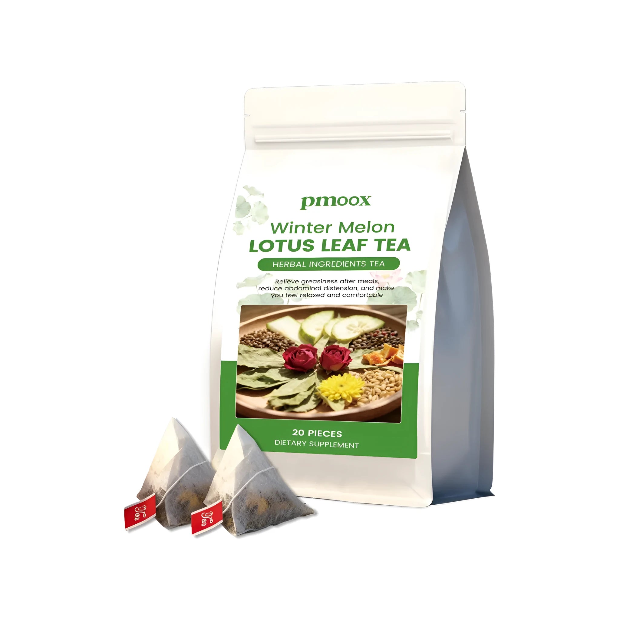 Pack of 20 winter melon lotus leaf herbal tea bags with natural botanical blend