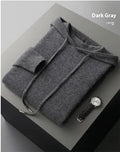 Men's light gray cashmere hooded sweatshirt and matching track pants laid flat.