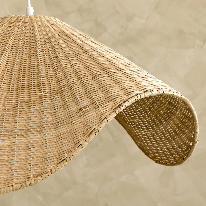 Handmade bamboo rattan chandelier with LED light source, natural straw rattan and willow shade, warm light, 60cm diameter