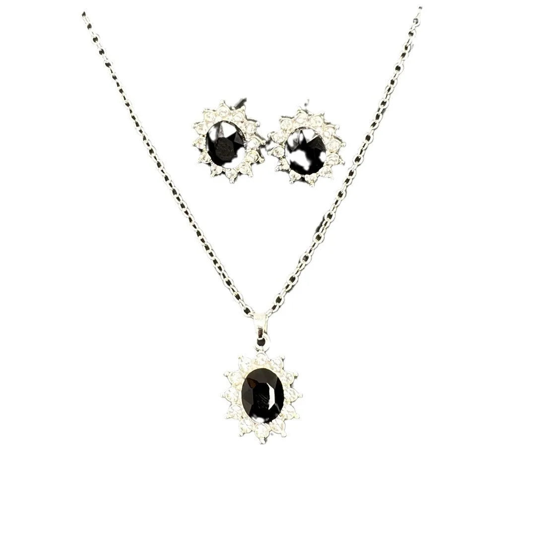 European American fashion sunflower zircon ear stud necklace suit for women alloy electroplated jewellery set in multiple colours