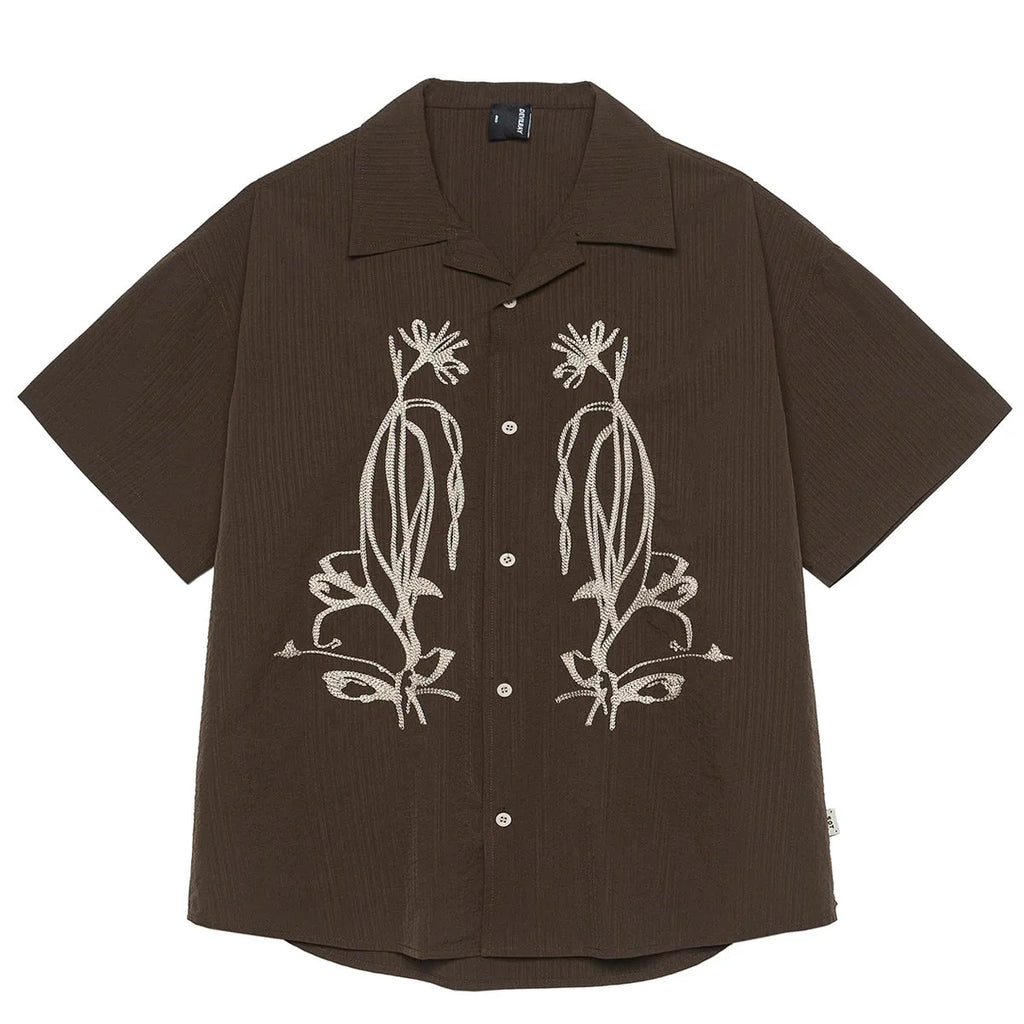 Brown striped Cuban collar short sleeve waterproof shirt for mountain camping