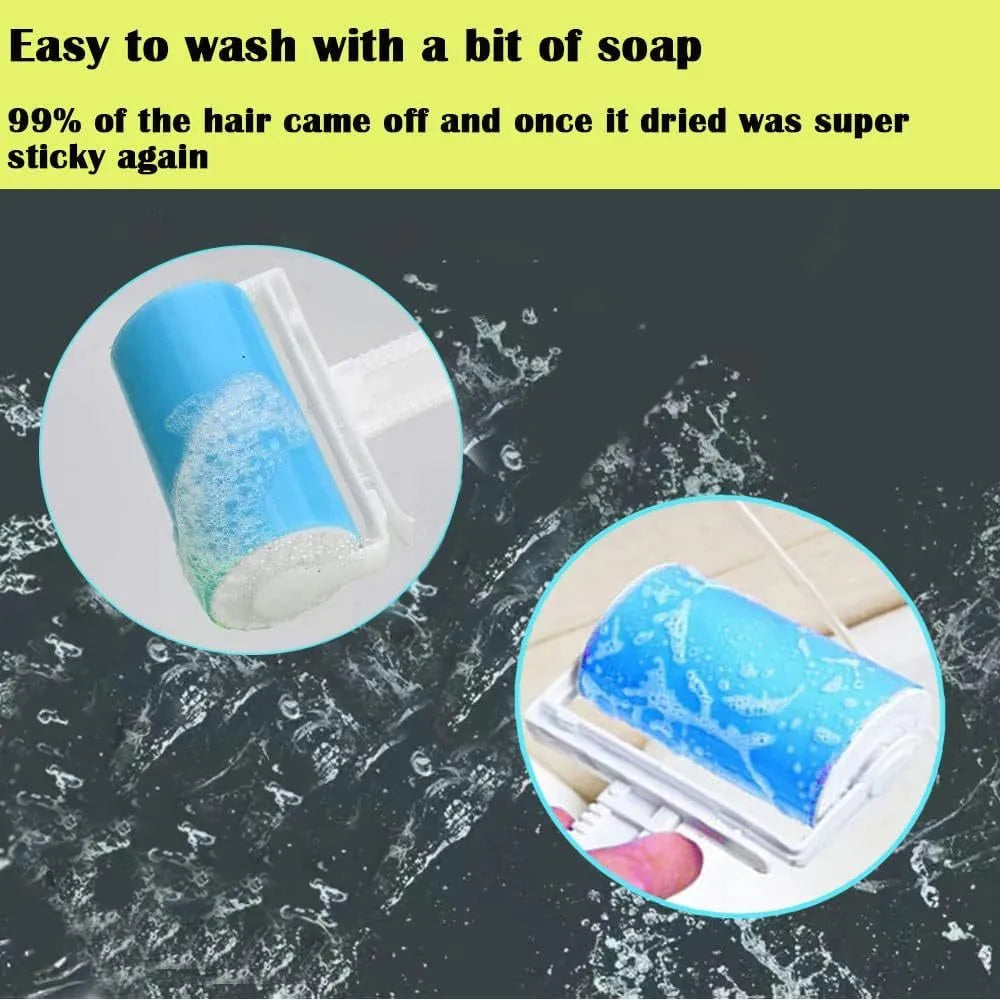 Reusable washable lint roller with protective cover for pet hair removal.