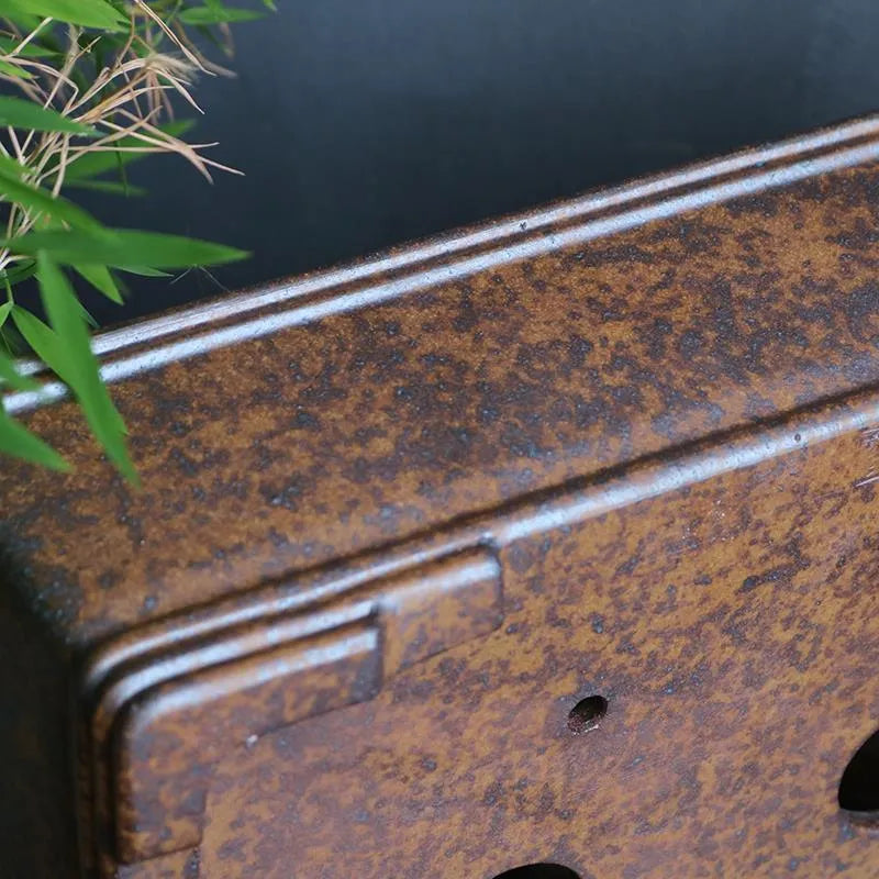 Purple sand rectangular bonsai pot with firewood burning texture pattern