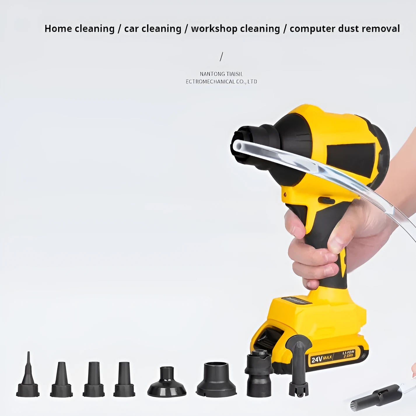 Yellow handheld 18V lithium battery dust gun with 680W motor for blowing suction and inflating tasks