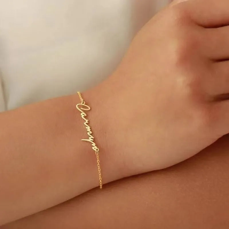 Titanium steel personalised cross chain bracelet with gold electroplated finish and custom letter name