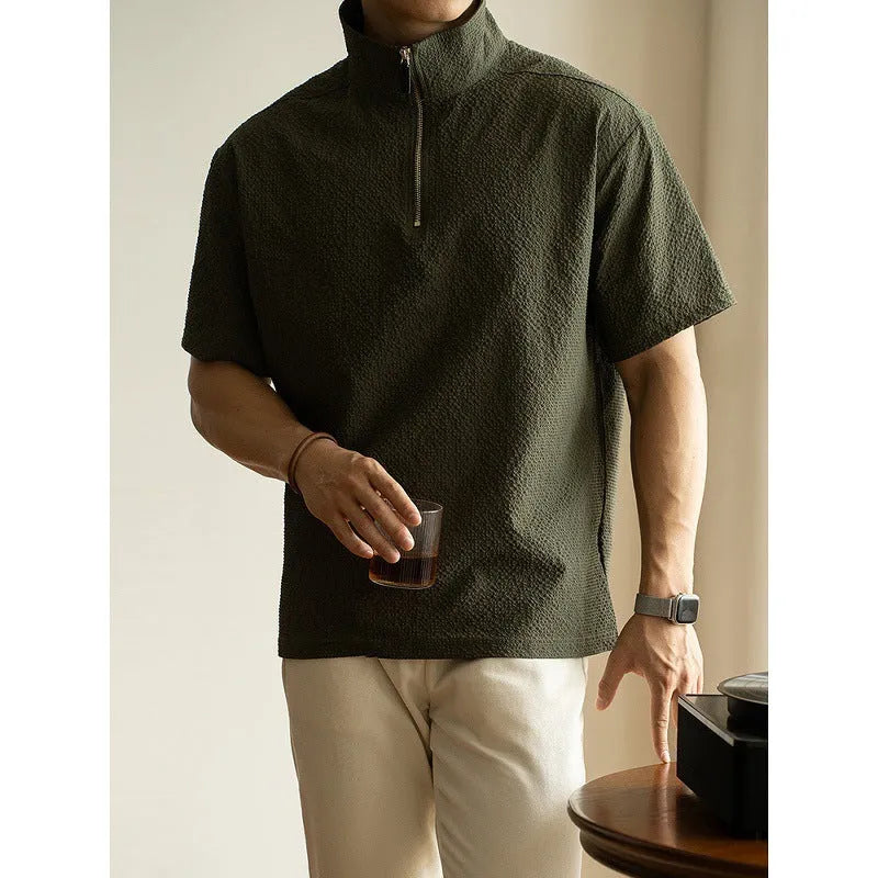 American quick-drying ice silk short sleeve T-shirt for men in cedar green, loose fit