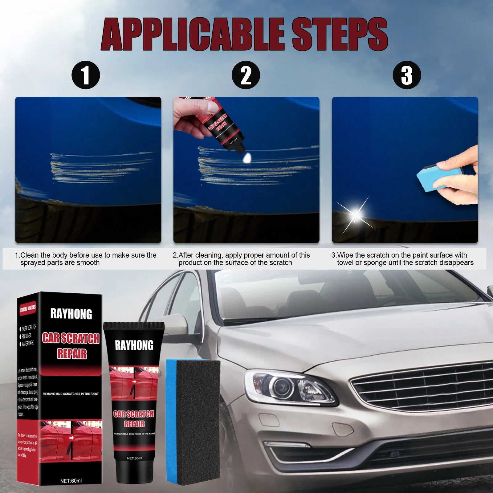 60ml car scratch repair wax bottle for paint surface maintenance and scratch polishing