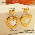 Gold electroplated heart-shaped earrings with white fritillary pattern on stainless steel