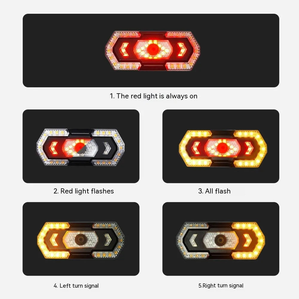 Black wireless steering remote control bicycle taillight with USB charging port