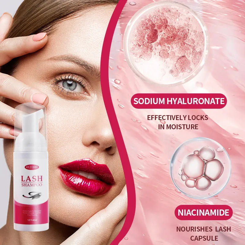 60ml lash shampoo mousse bottle for eyelash cleaning, measuring 3.7cm by 13.5cm