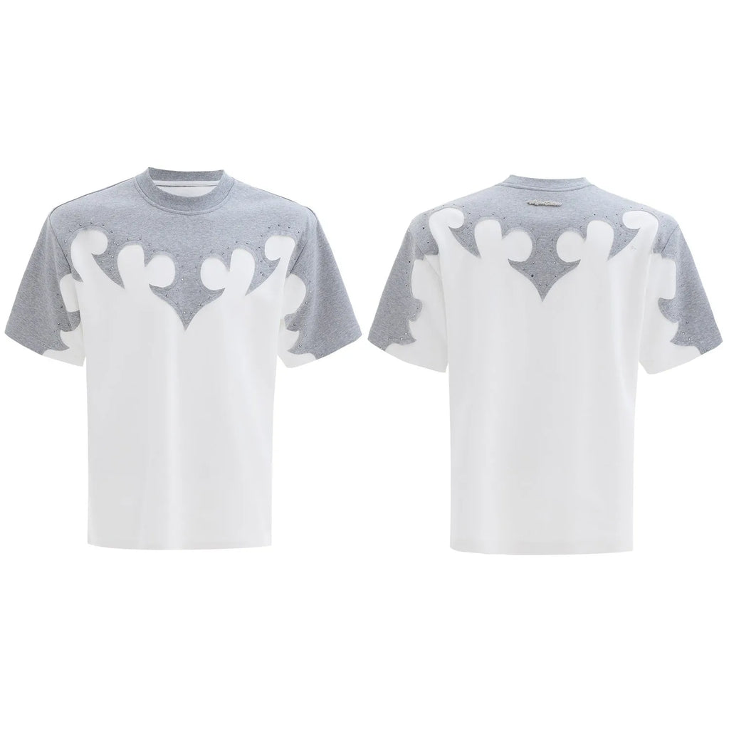 Men's grey cotton shirt with three-dimensional stitching and burnt flower rhinestone decoration on front