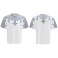 Men's grey cotton shirt with three-dimensional stitching and burnt flower rhinestone decoration on front