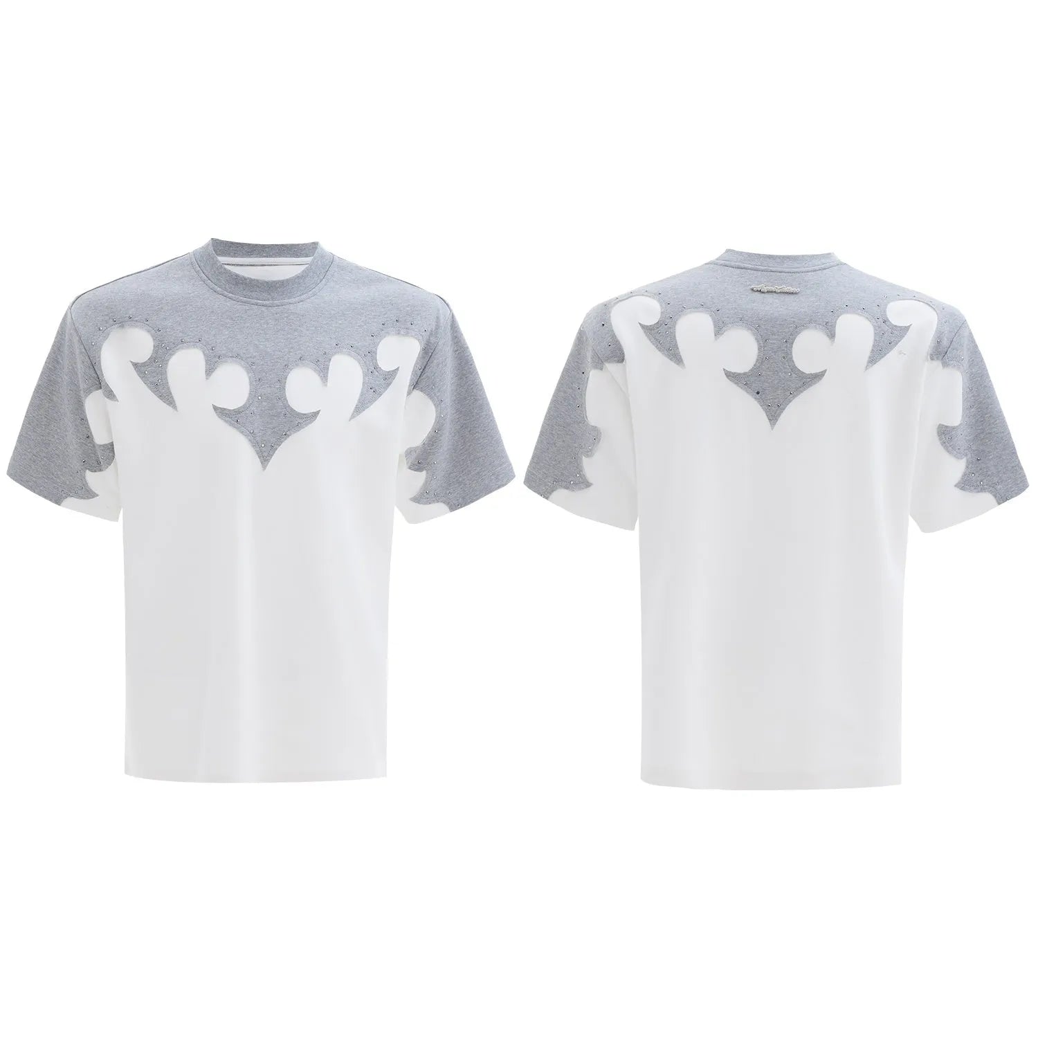 Men's grey cotton shirt with three-dimensional stitching and burnt flower rhinestone decoration on front