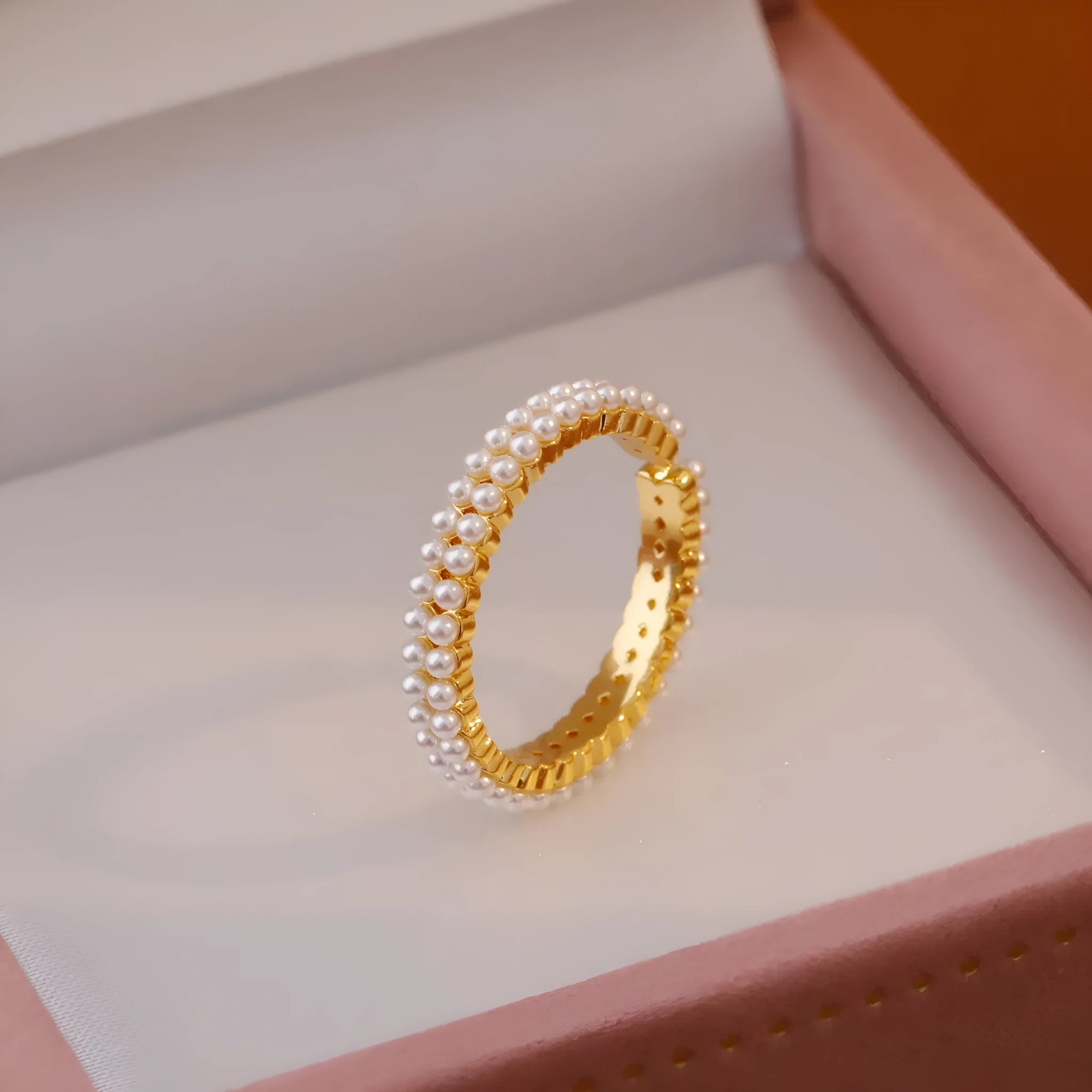 Gold electroplated geometric women's ring with adjustable open mouth design and round elements