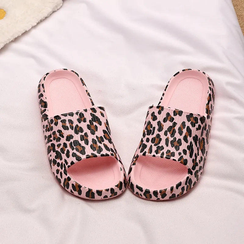 Women's Korean style leopard print slippers with thick EVA sole in multiple animal print colours