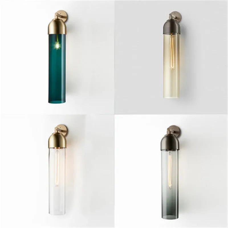 Nordic postmodern creative glass wall lamp for living room, 10x40cm, blue shade option