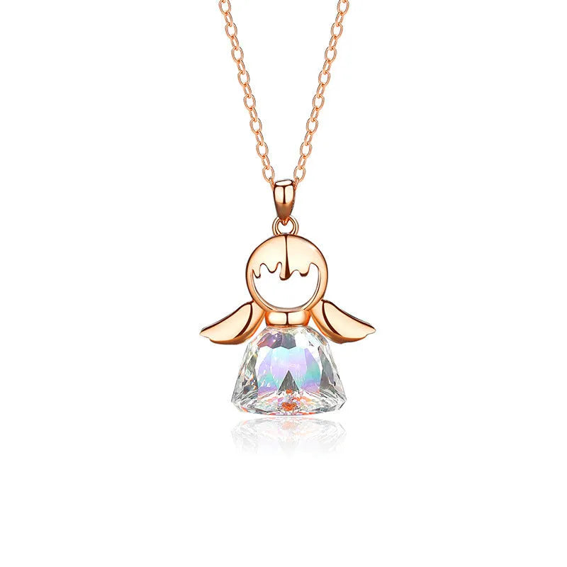 Crystal Little Angel women's necklace pendant with natural stone and copper fittings in silver plated rose gold finish
