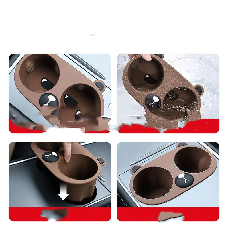 Silicone car cup holder limiter insert in grey colour for vehicle central control console