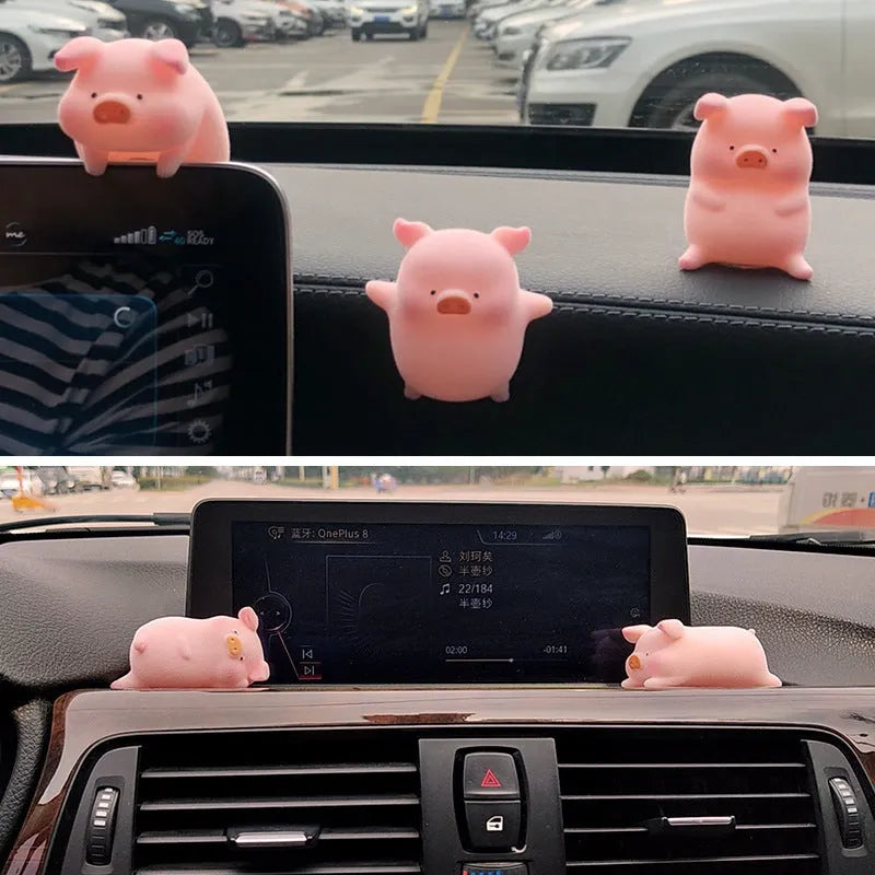 Cartoon pig resin figurine car accessory for dashboard decoration