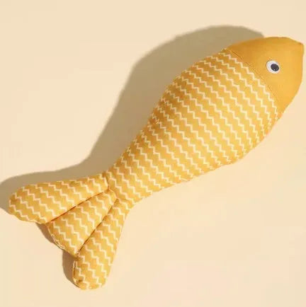 Catnip fish toy for cats, large size 39x12cm, in yellow colour, plush fabric with catnip filling