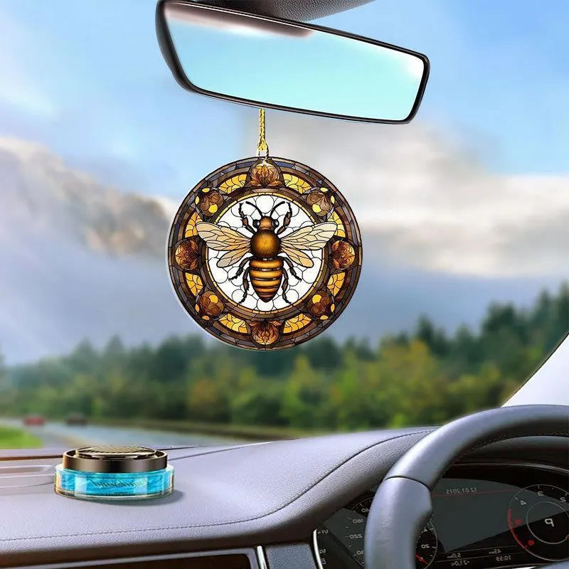 Bee round acrylic pendant with cartoon design, Bee Disc colour, for backpack or car decoration