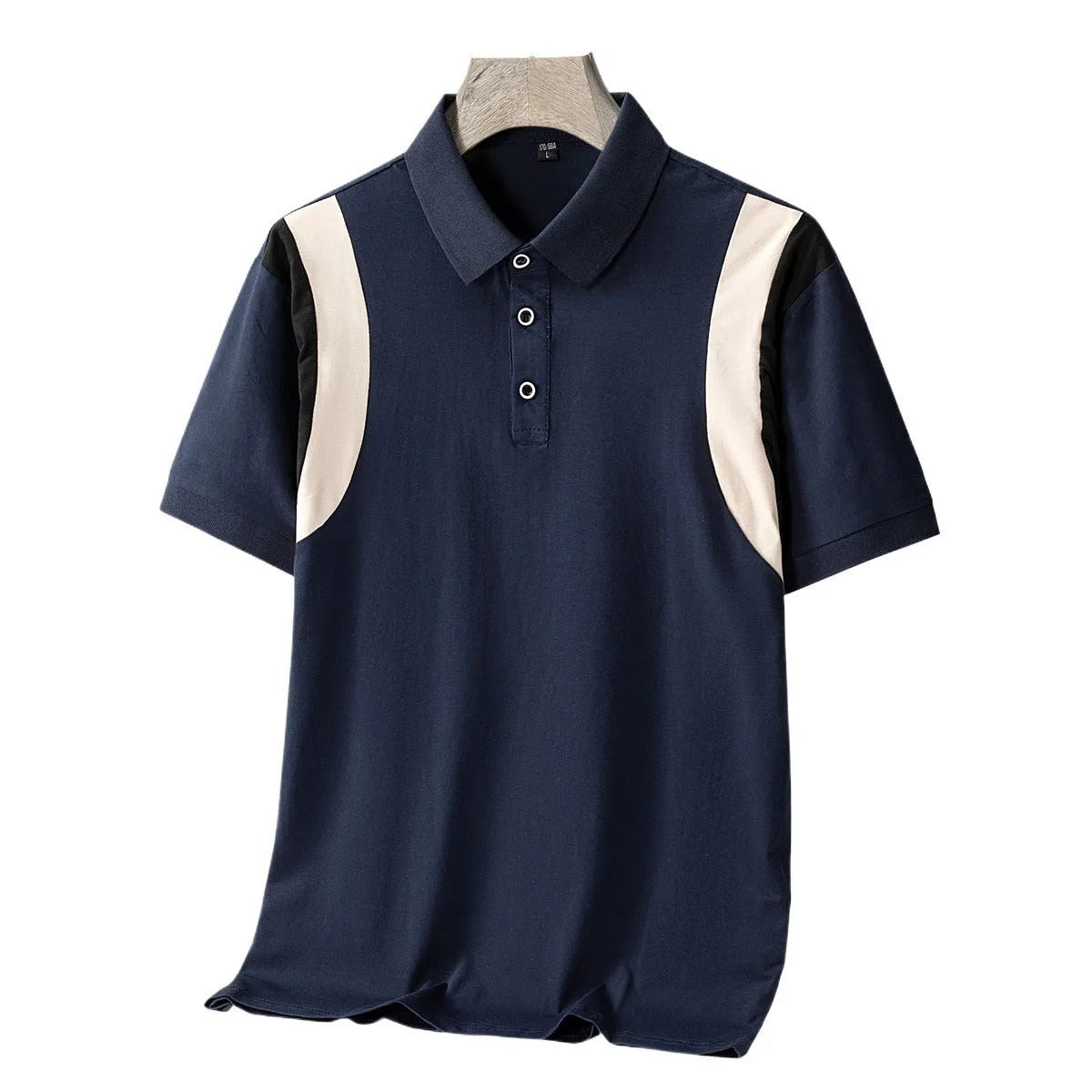 Men's business lapel cotton T-shirt with striped pattern and short sleeves in loose Korean style fit